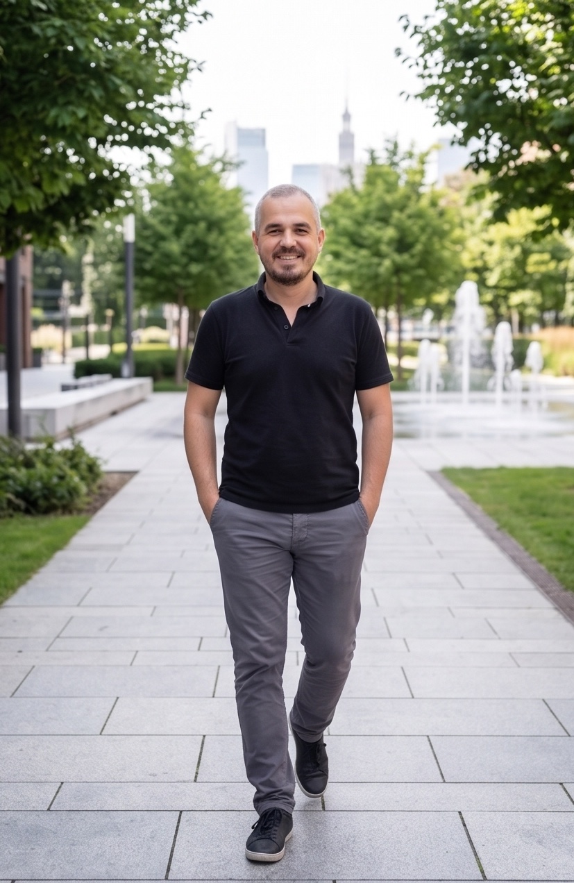 Cyrill Pape geht auf einem Weg durch eine begrünte Parkanlage im Limmattal